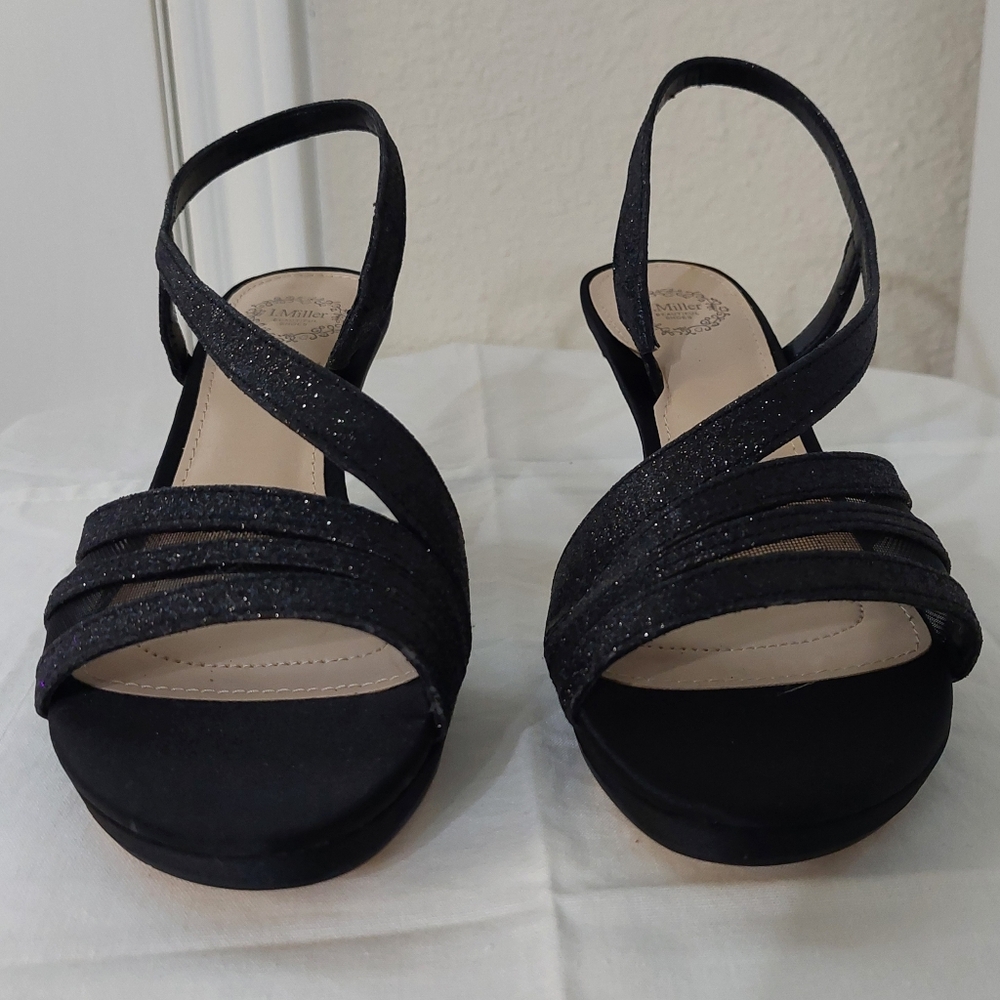 NWOB I. Miller Black Strappy Sparkly Slingback Kitten Heels Size 6 - Picture 5 of 10